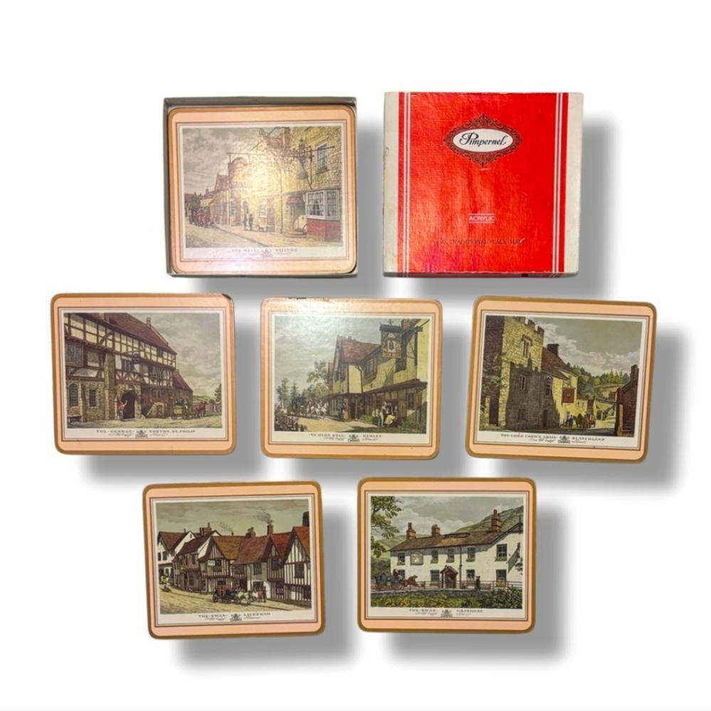 PIMPERNEL Acrylic Traditional Placemats- English Inns VINTAGE